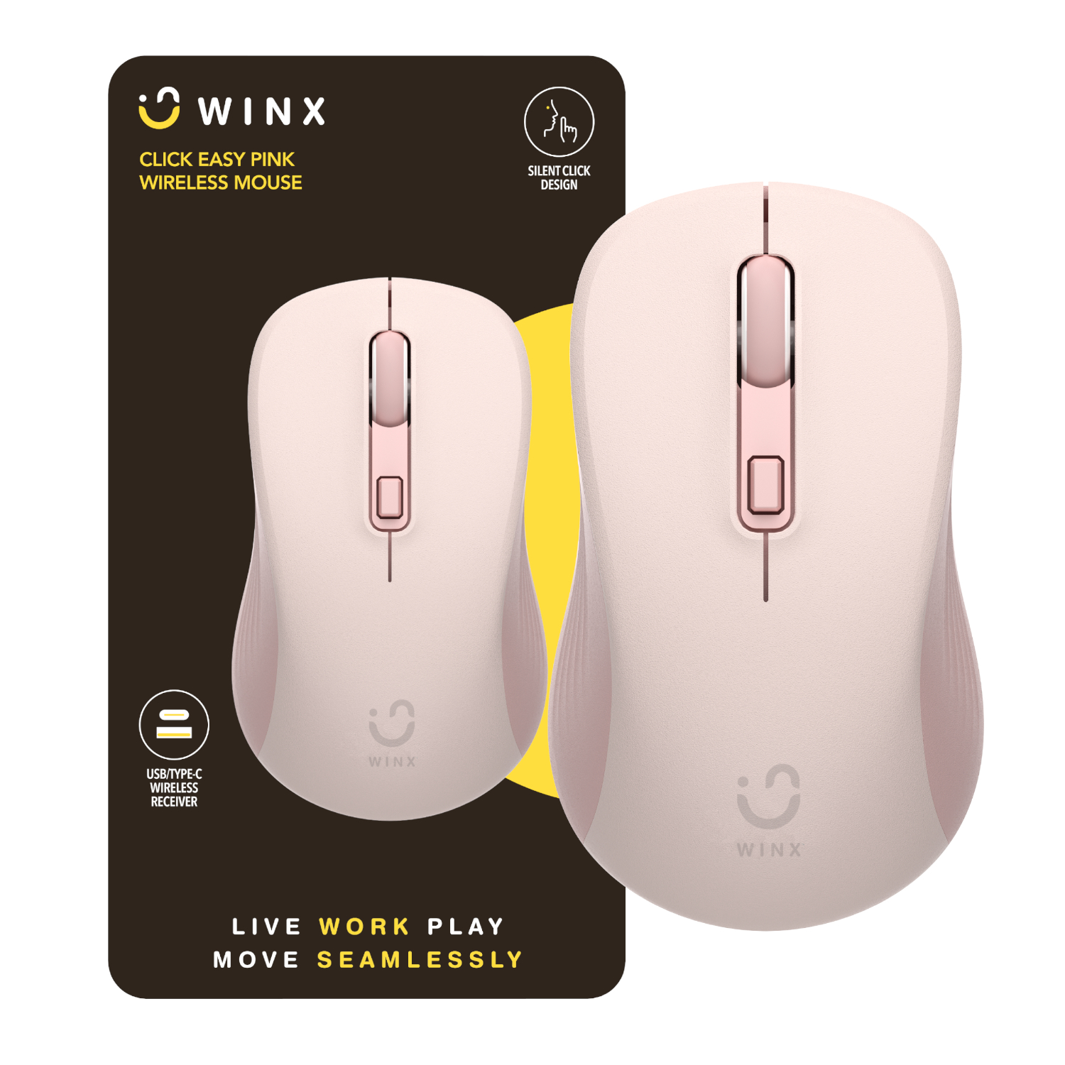 WINX CLICK Easy 1600DPI 2.4GHz Wireless Mouse - Pink